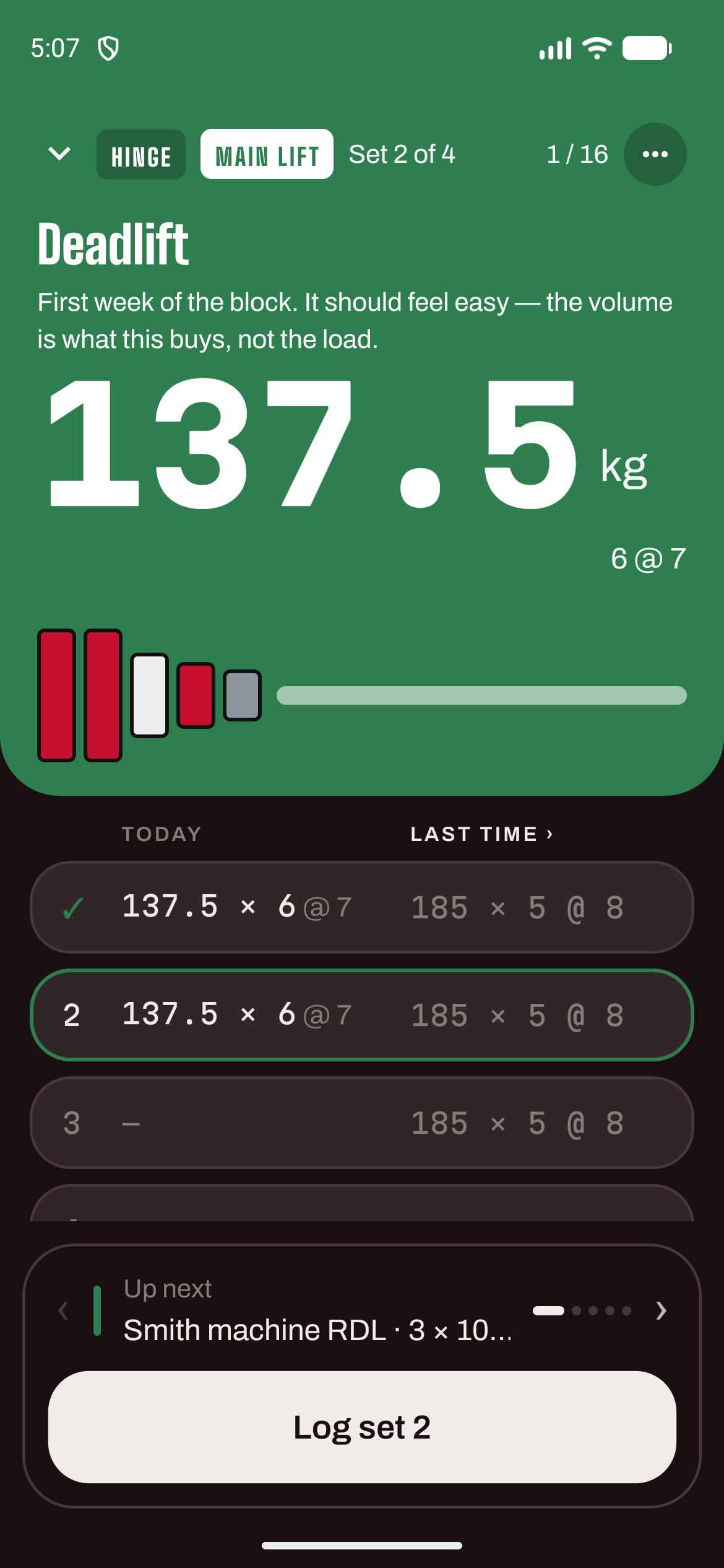 Deadlift live in the green HINGE block.